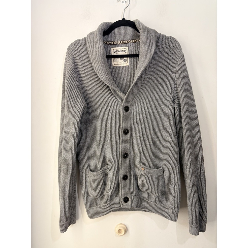 Jack & Jones Shawl Collar Cardigan Gray Rib Knit‎ 100% Cotton Men's M
